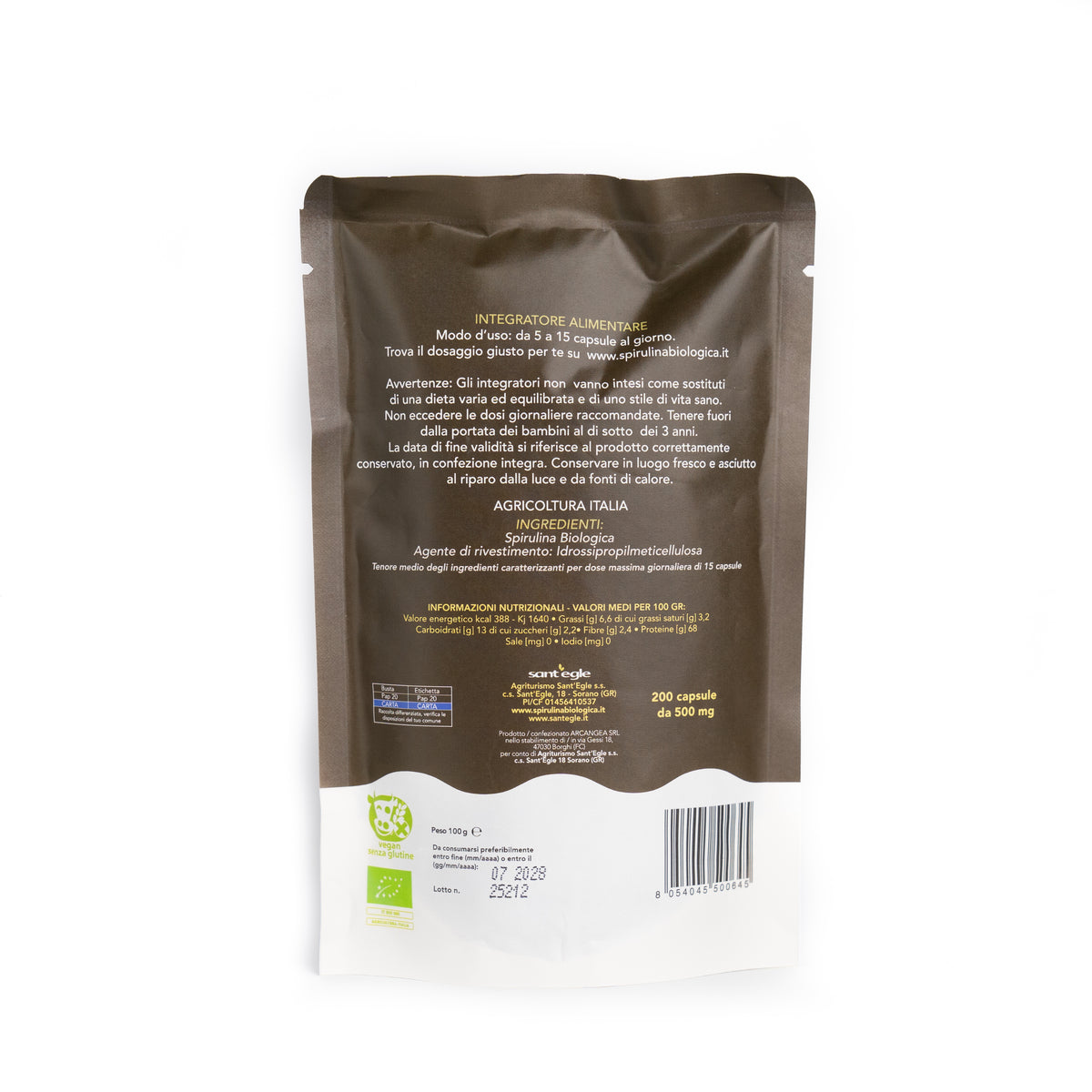 Organic spirulina in capsules