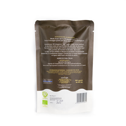 Spirulina biologica, 200 capsule da 500 mg