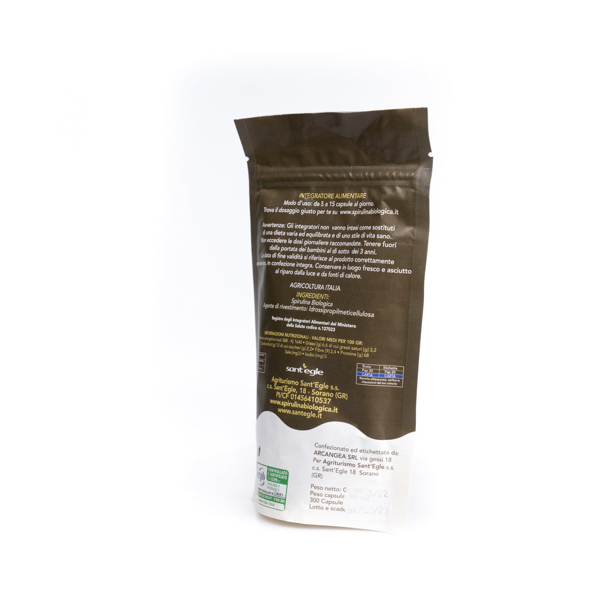 Spirulina biologica, 200 capsule da 500 mg