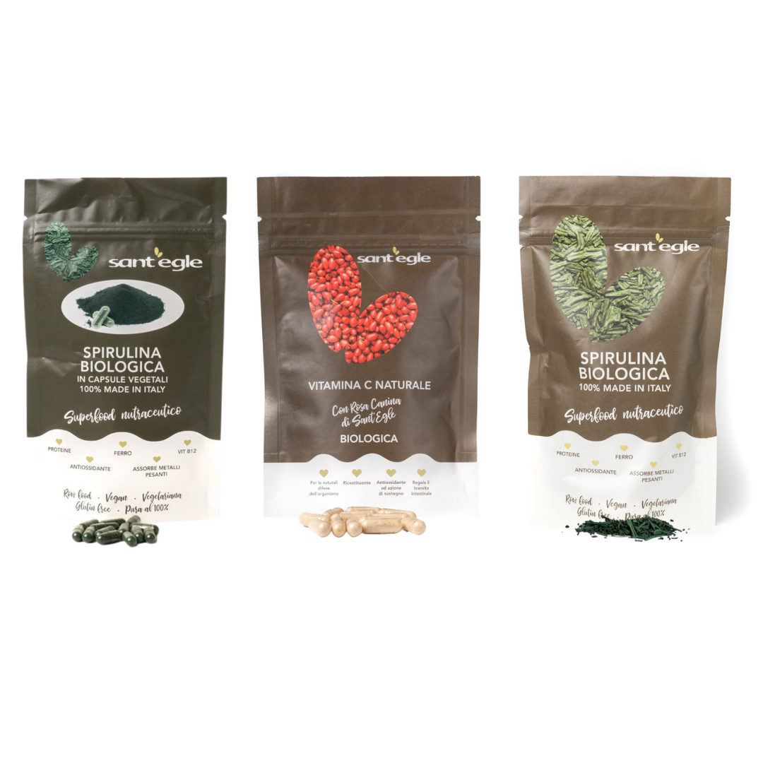 2 week test Kit: VitC + organic crunchy Spirulina + organic Spirulina capsules + free shipping costs + €5 discount voucher for the next order 