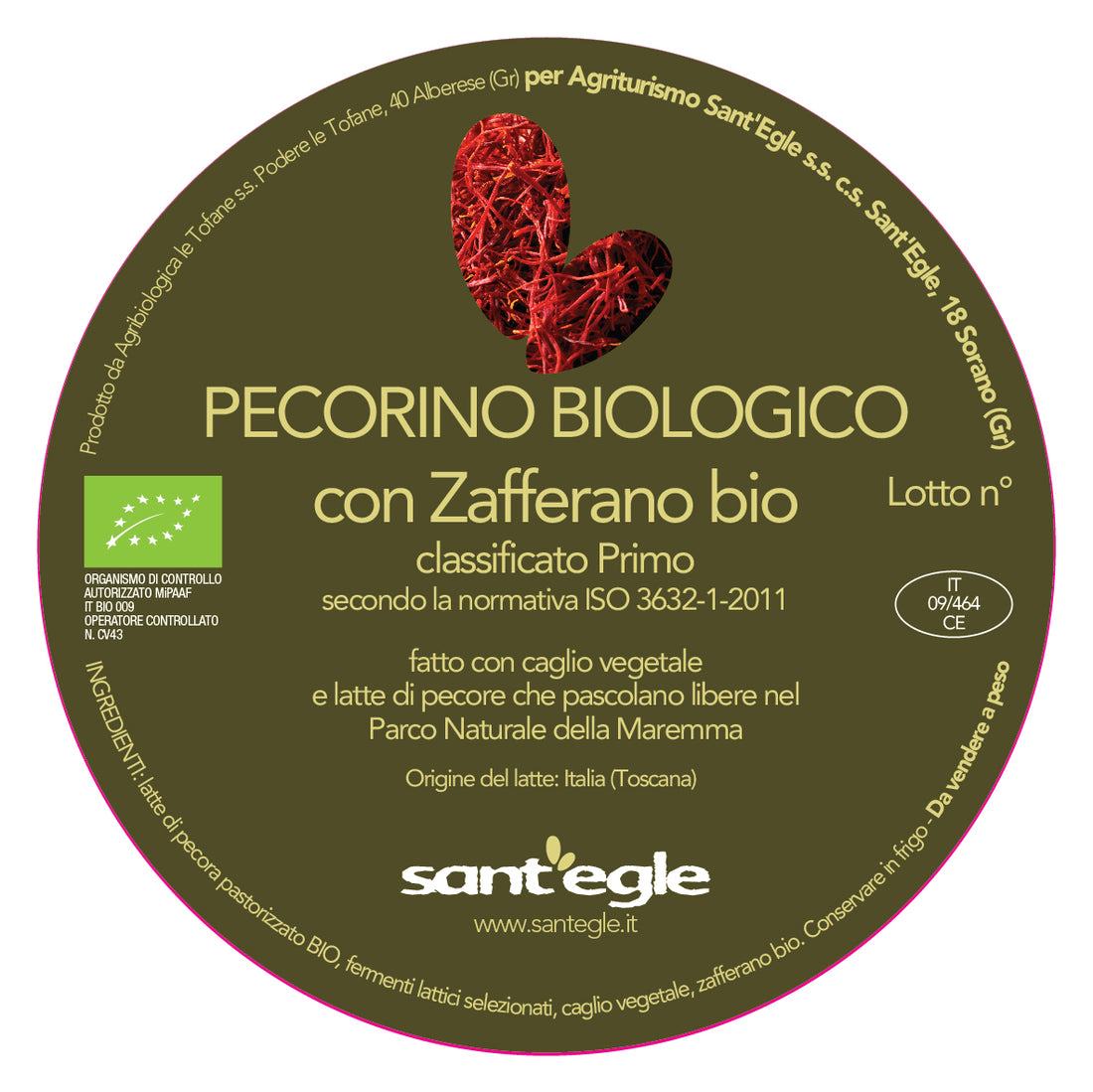 Pecorino Biologico allo Zafferano, 600 gr